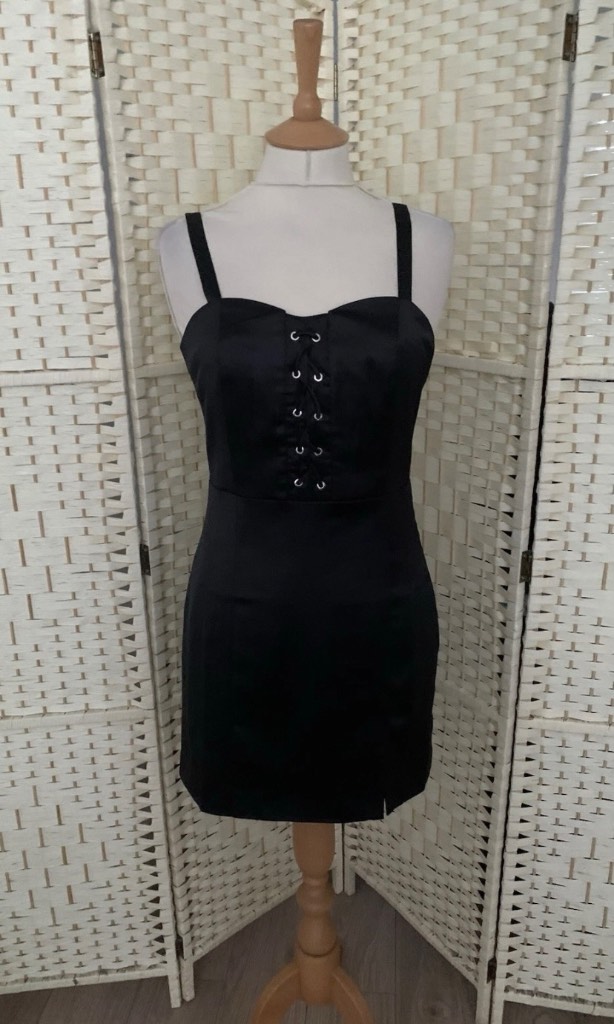 Quiz Black Silky Feel Mini Dress Size 8