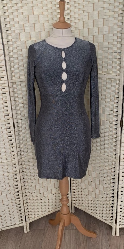 Hollister Silver Stretch Cut Out Detail Dress Size Small 8-10