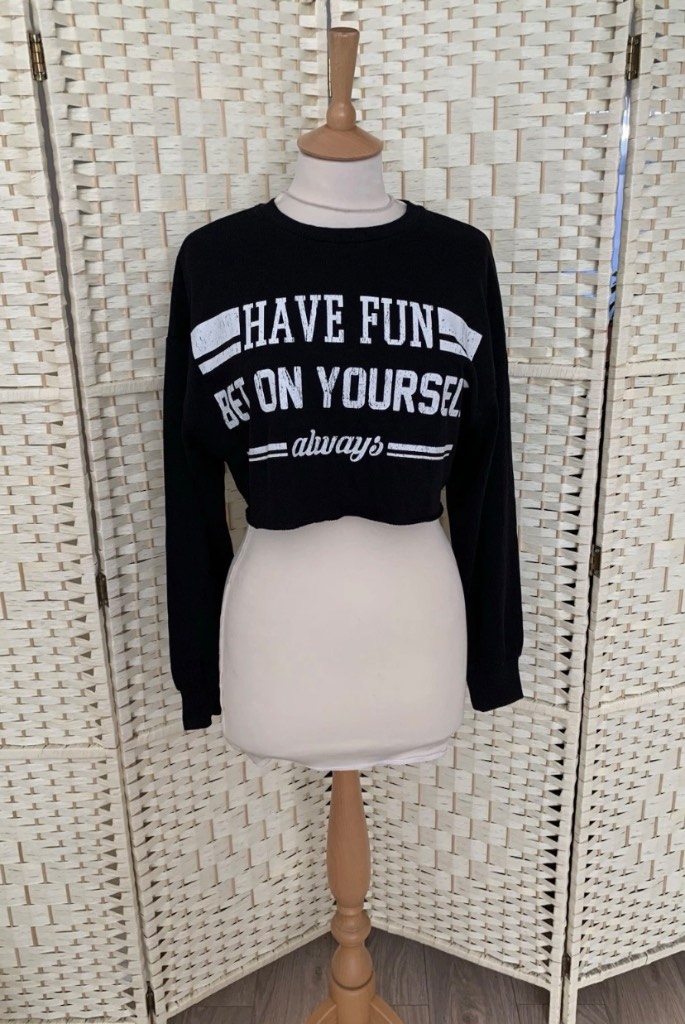 Bershka Black Cropped Sweatshirt Size XS 6-8