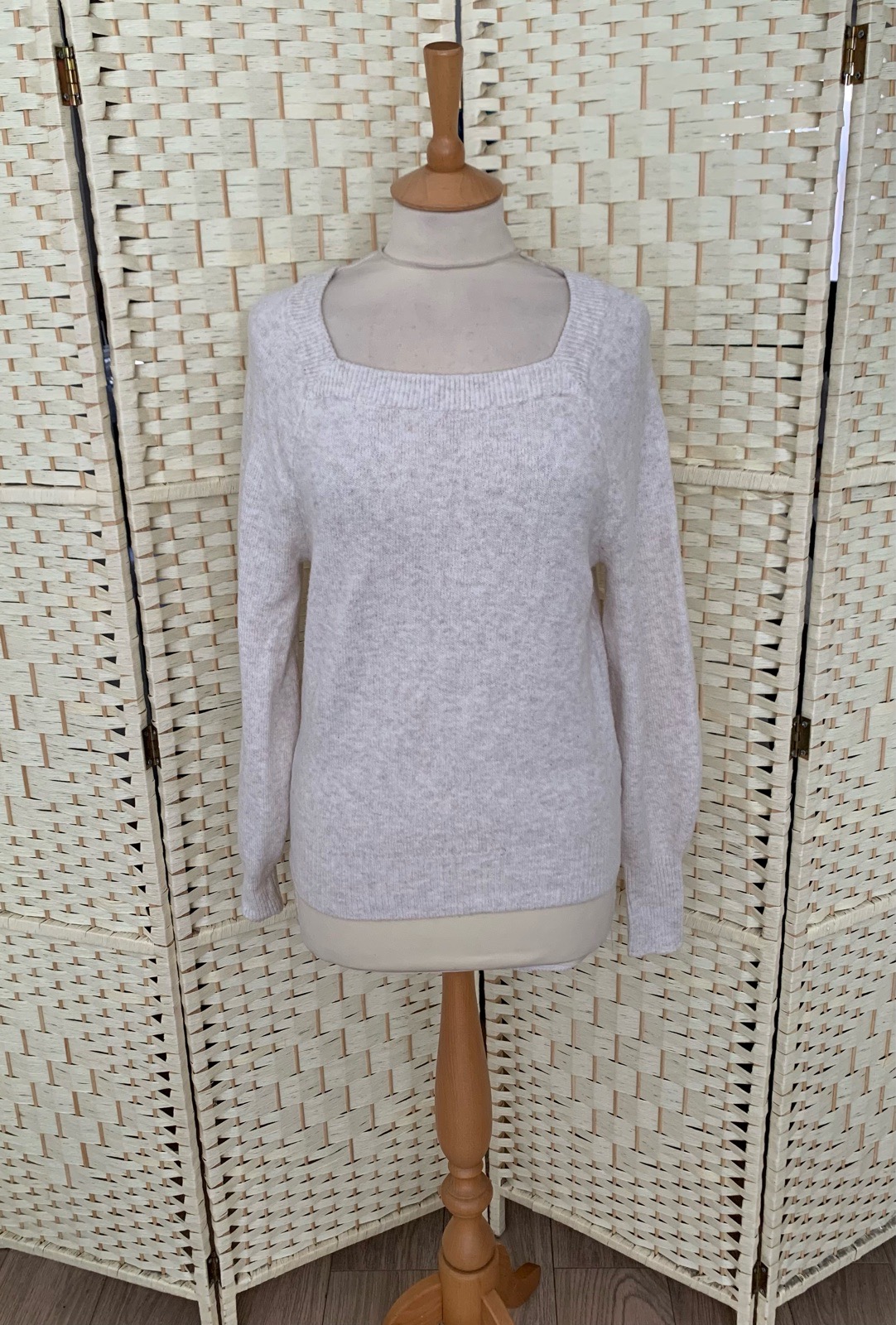 M&S Cream Marl Square Neck Soft Stretch Jumper Size Small 8-10