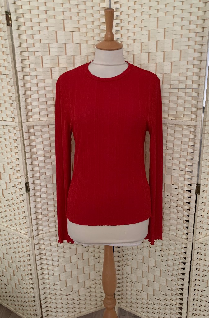 F&F Red Long Sleeve Stretch Top Size Medium 12-14