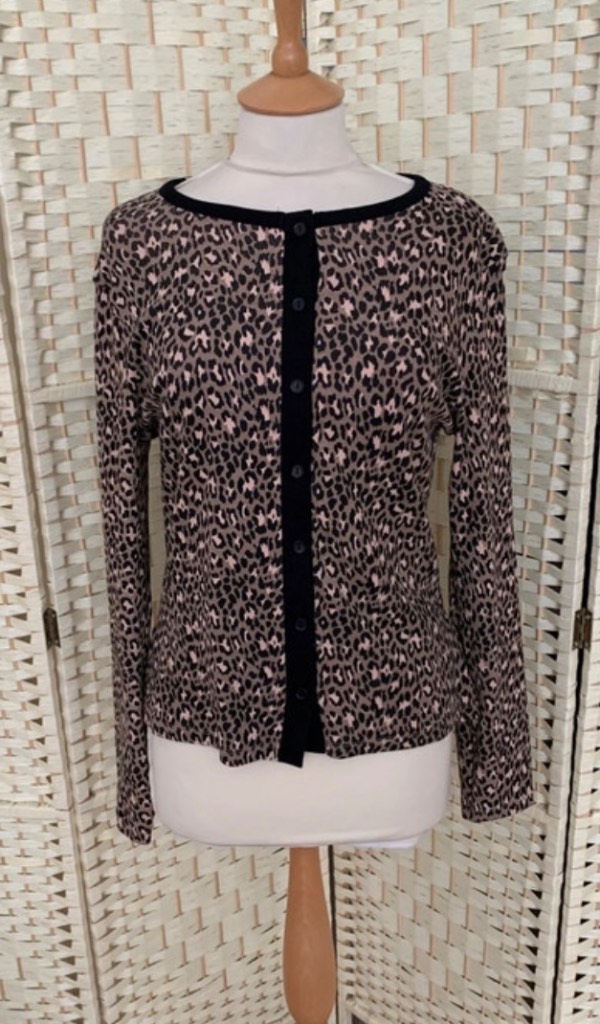 Peacocks Animal Print Button Up Stretch Cardigan Size 16