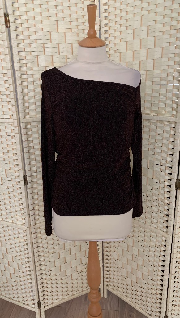 F&F Black & Bronze Metallic Off Shoulder Stretch Top Size 14