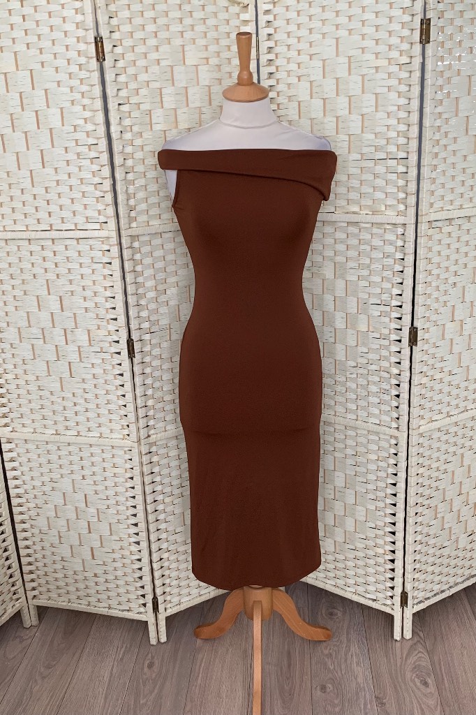 Zara Brown Stretch Sleeveless Midi Dress Size Small 8-10