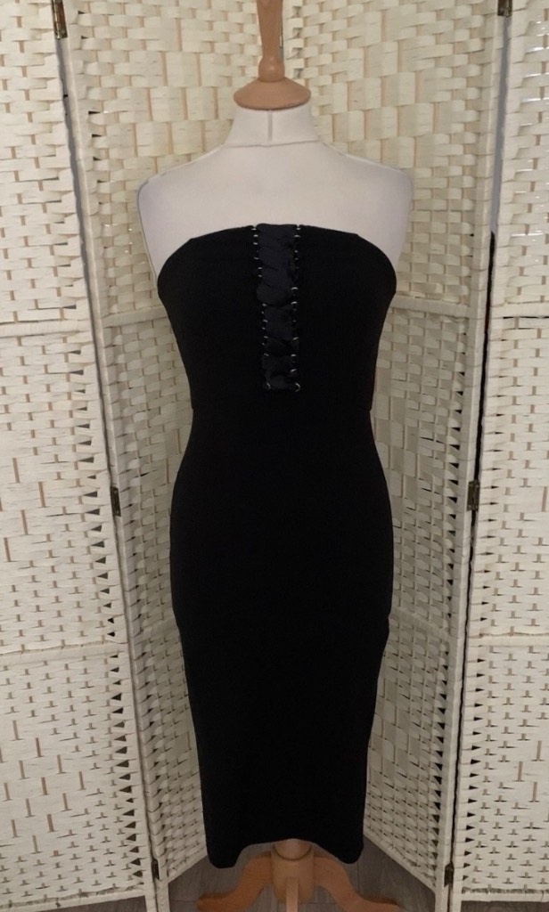 River Island Black Strapless Ribbon Detail Dress Size 10