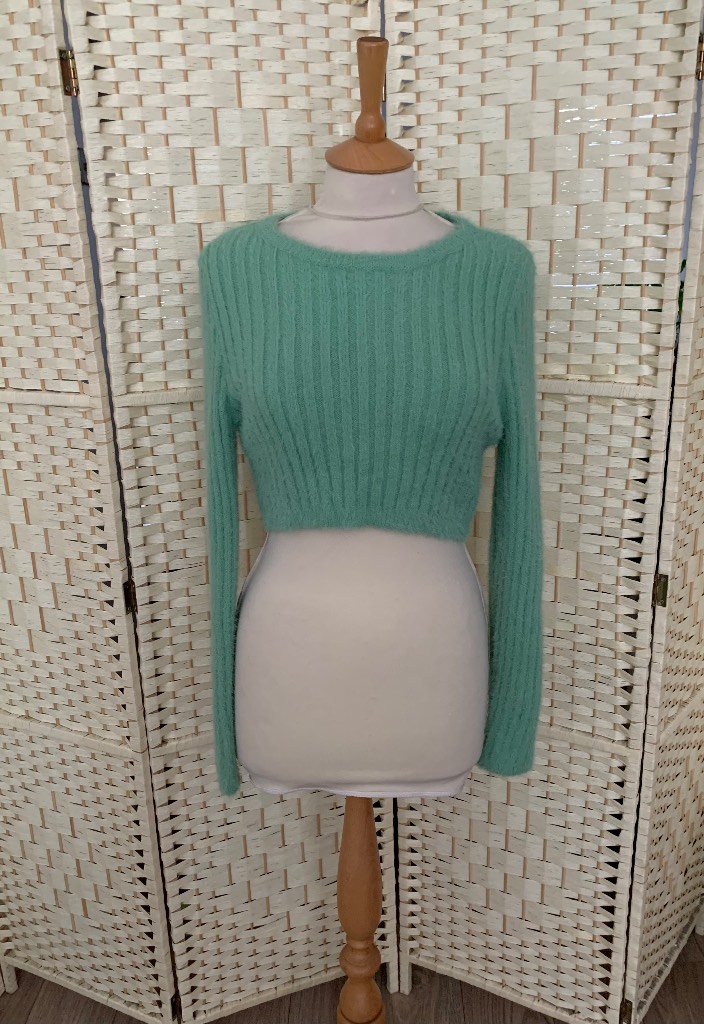 Topshop Green Fluffy Stretch Cropped Jumper Size XL 16-18