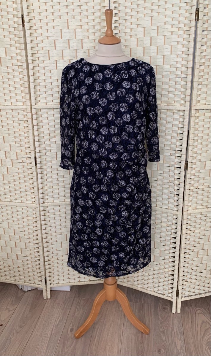 Phase Eight Navy & White Lace 3/4 Sleeve Occassion Dress Size 16