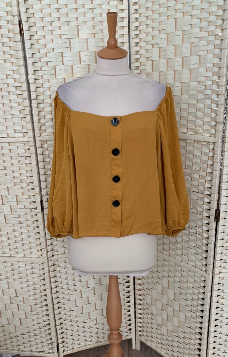 New Look Mustard Off The Shoulder Button Detail Top Size 18