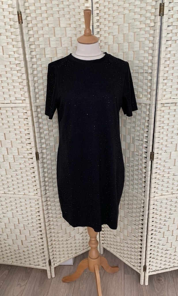 Roman Black Embellished Short Sleeve Stretch Mini Dress Size 12