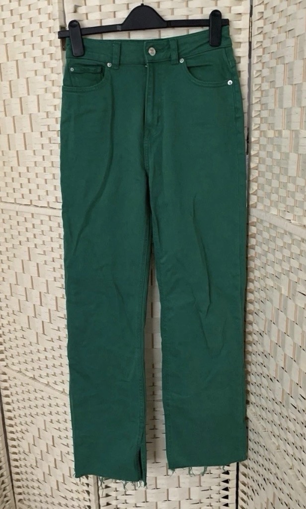 Primark Green Frayed Split Hem Cotton Jeans Size 8