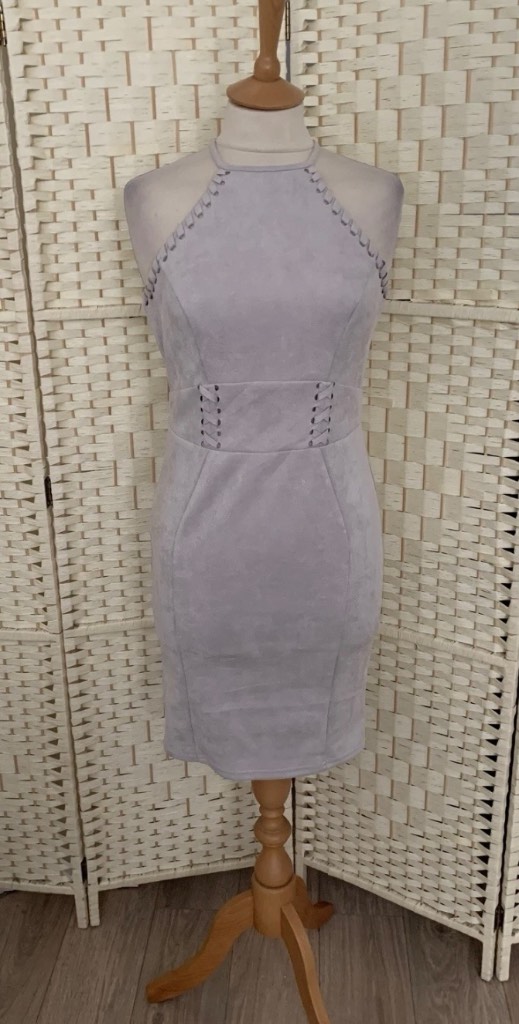 Lipsy Light Grey Soft Stretch Suede Look Dress Size 10
