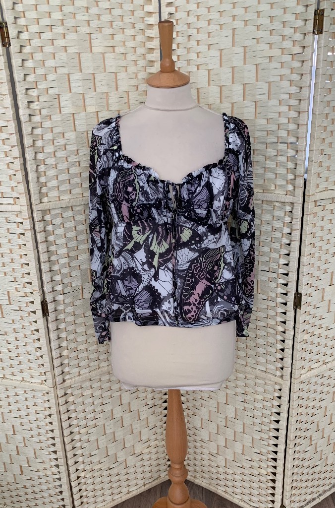 Next Butterfly Print Long Sleeve Stretch Top Size 8