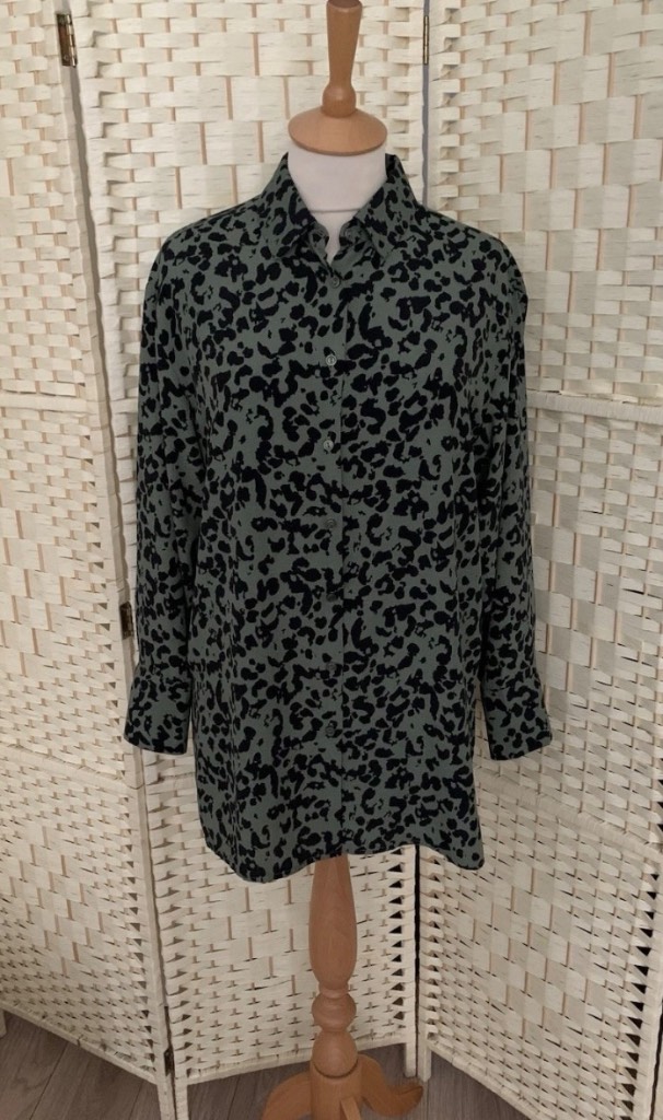 Peacocks Green & Black Animal Print Blouse Size 10