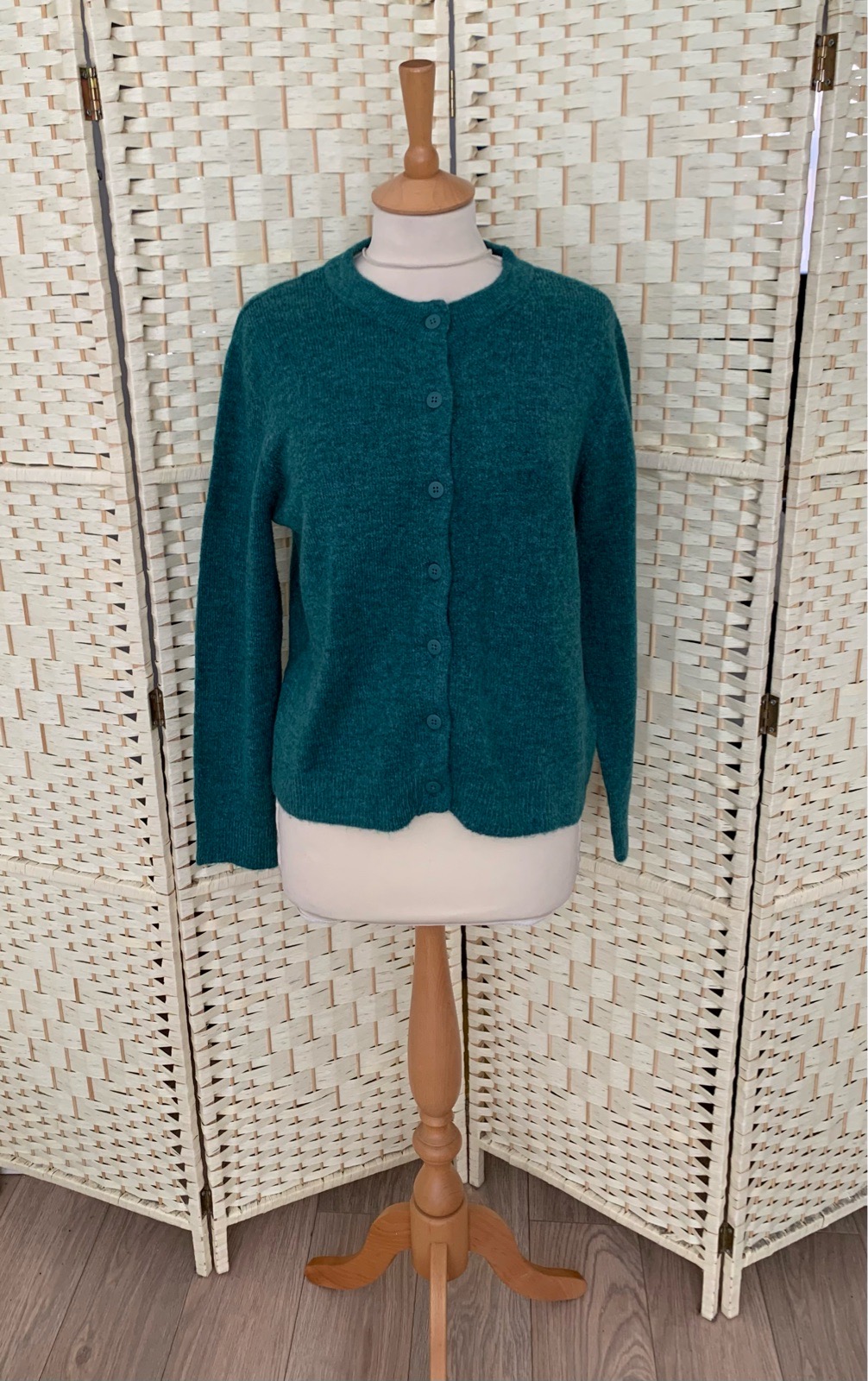 Peacocks Green Soft Stretch Button Up Cardigan Size Medium 12-14