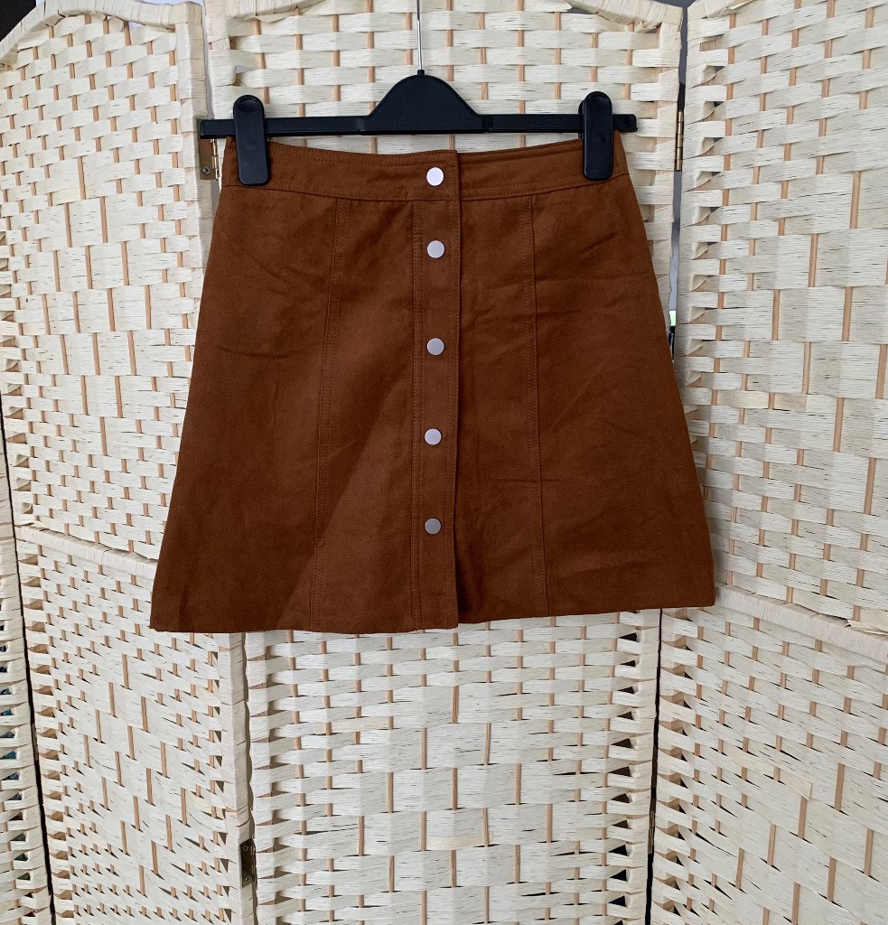 H&M Brown Suede Look Popper Mini Skirt Size 6