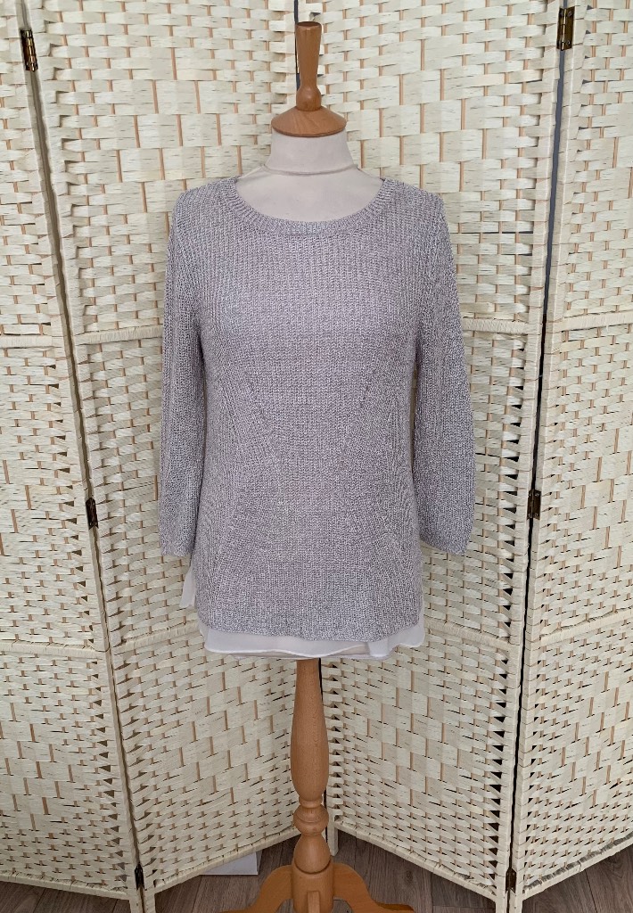 Papaya by Matalan Grey & Beige Blouse Lined Metallic Knit Jumper Size 12