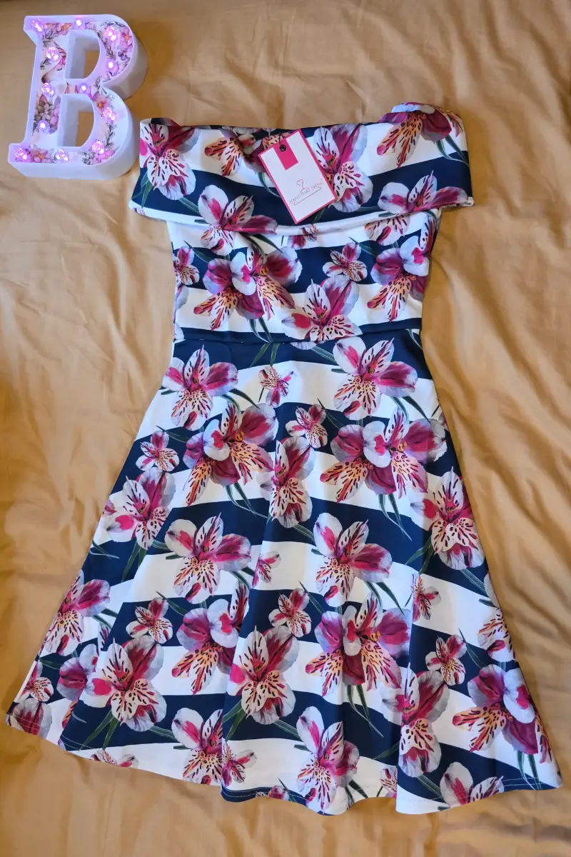 NWT Want That Trend Floral Stripe Bardot Skater Dress – Size UK 10