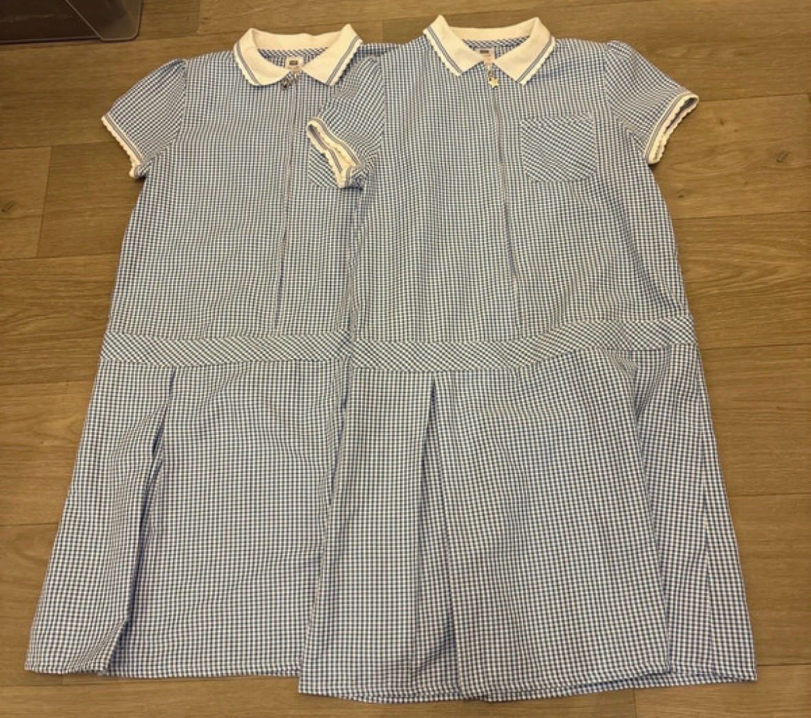 2 x F&F Girls Blue Gingham School Dresses 11-12 Years