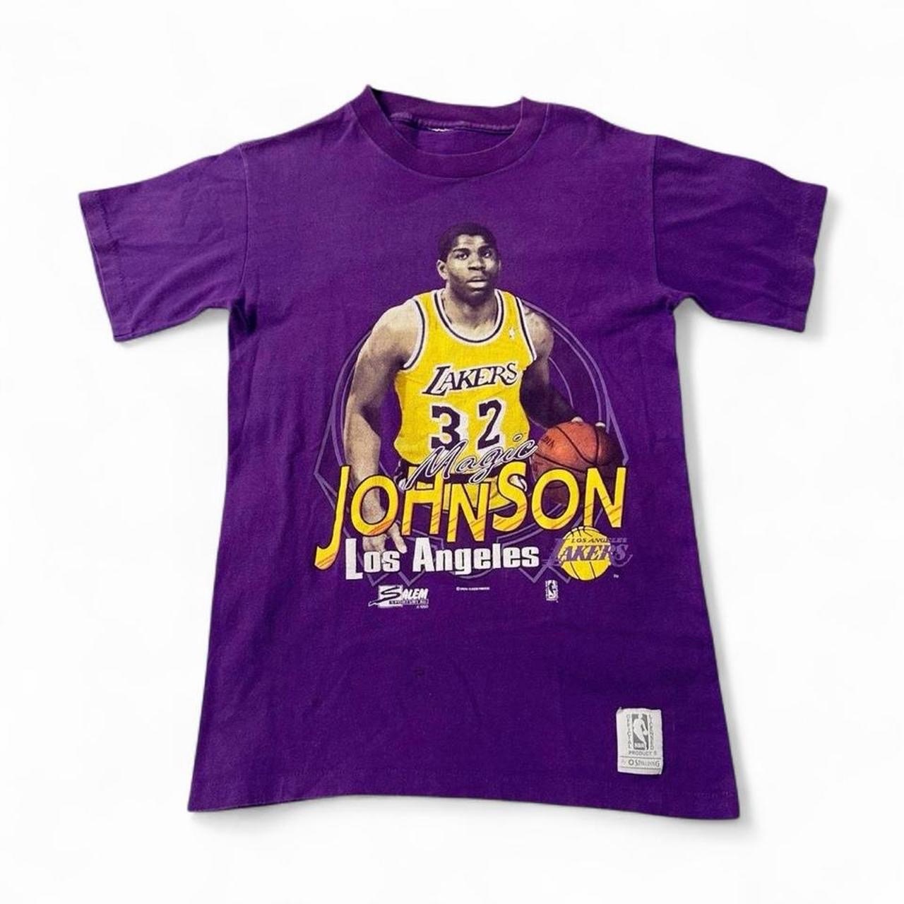 Vintage 90s Magic Johnson LA Lakers Purple Single Stitch Graphic T-Shirt XS NBA