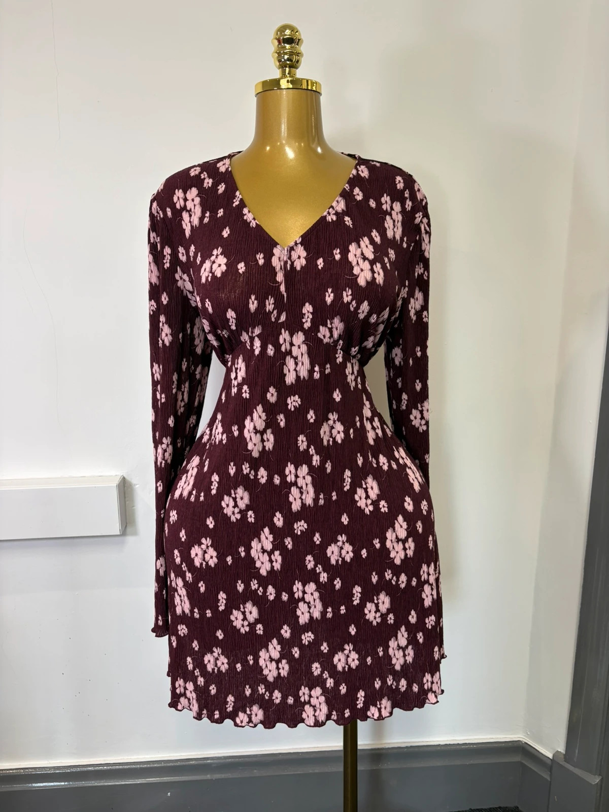 Burgundy floral long sleeve primark size M maxi dress