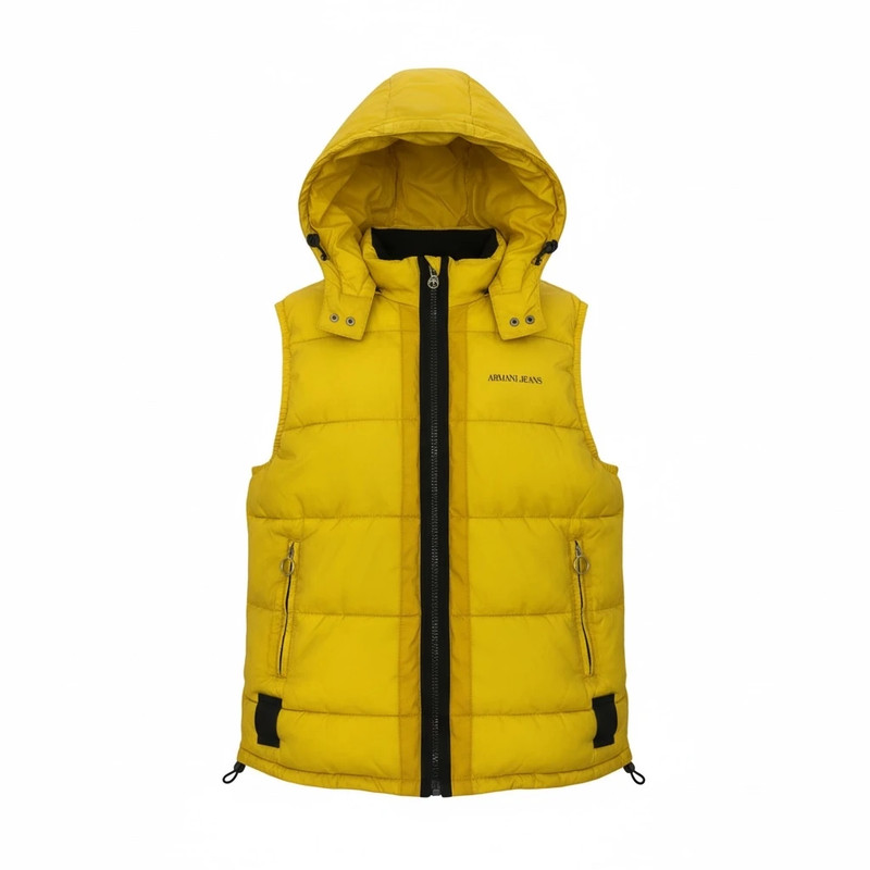 Armani Jeans Men's Hooded Puffer Gilet / Vest - Yellow - Size 54
