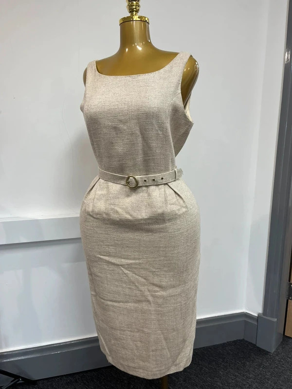 Helene Herman London uk 14 beige classy midi dress with belt