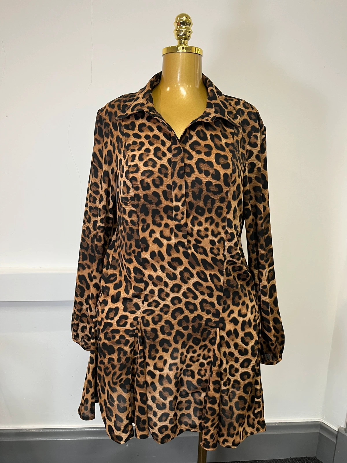 Next Brown Black Leopard Print Long Sleeve Dress Medium