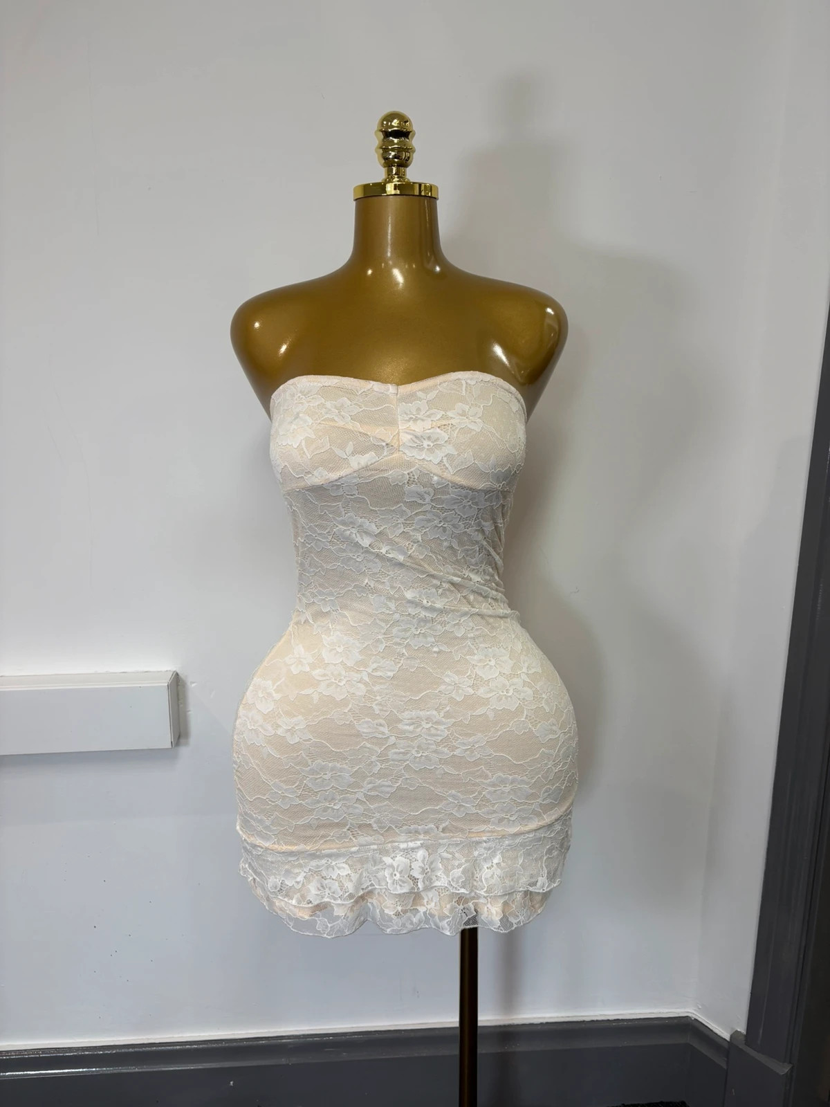Women’s cream lace boob tube sexy mini dress size xs SHEIN