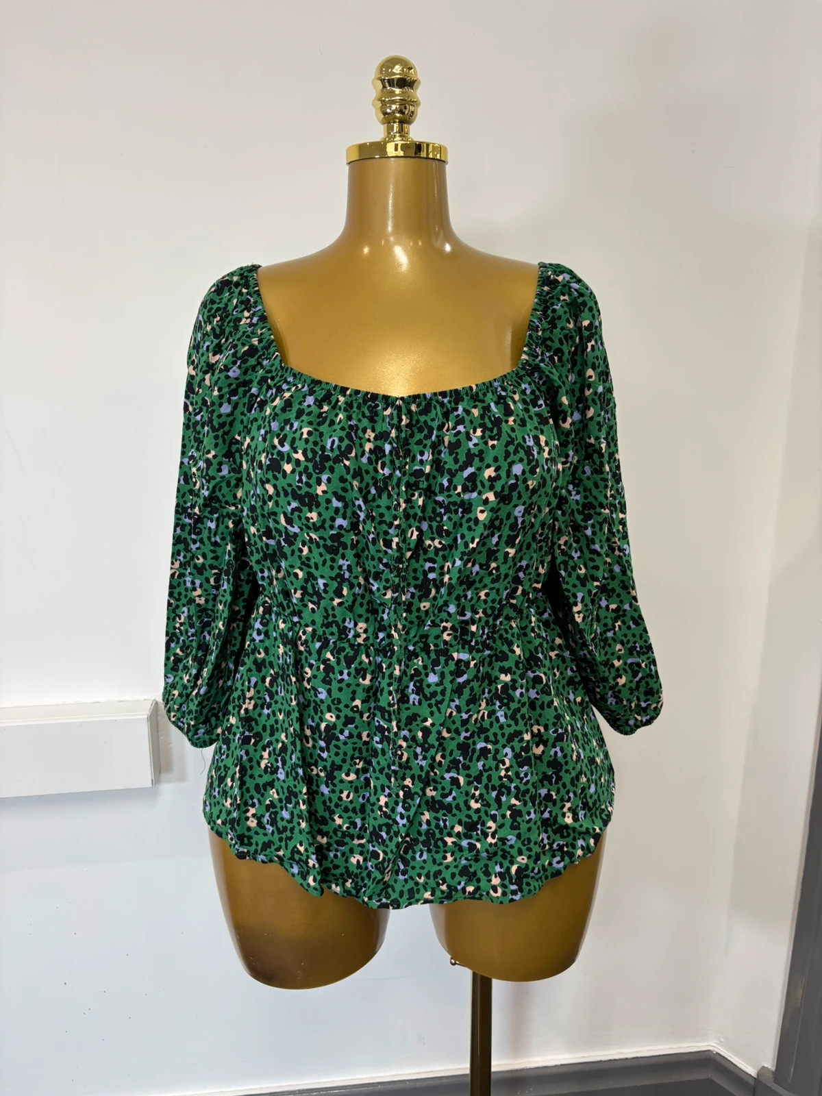 Women’s leopard print abstract 3/4 sleeve green papaya uk 14 top