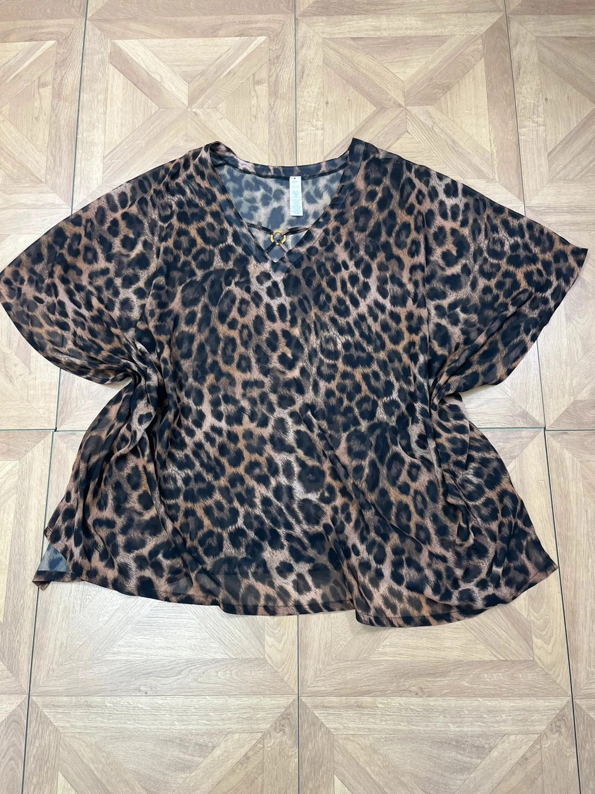 Women’s eco leopard print gold detail sheer beach cover up blouse top