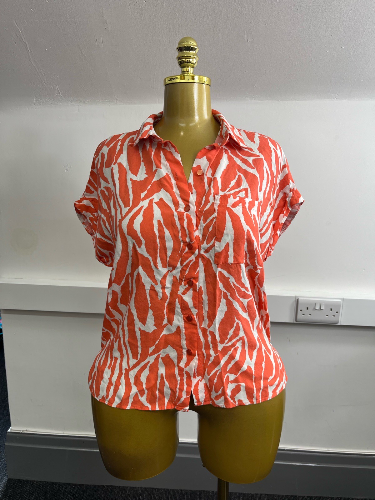 George Orange & White Abstract Zebra Print Short Sleeve Button-Up Shirt