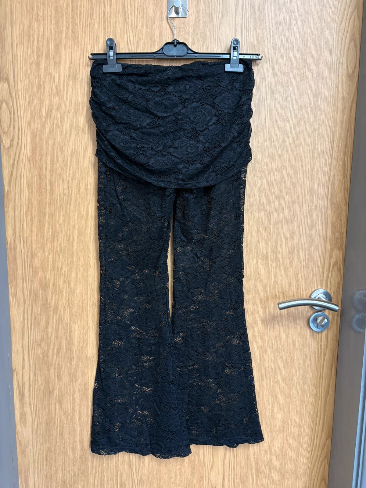 SHEIN Black Lace Flared Trousers Foldover Waist Size M