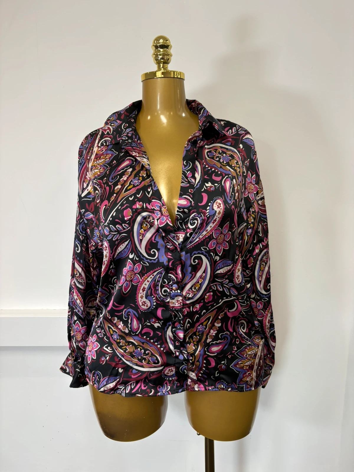 Women’s satin paisley abstract long sleeve button up George uk 10 shirt