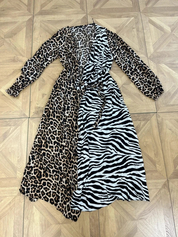 Womens myleene klass uk 16 abstract leopard / zebra print long sleeve tie up cardigan cover up