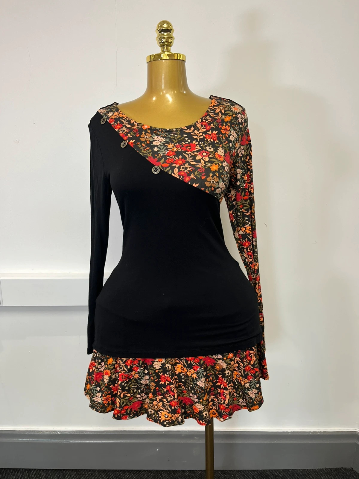 Vintage Joe browns y2k double layered long sleeve floral hippie style dress uk 10
