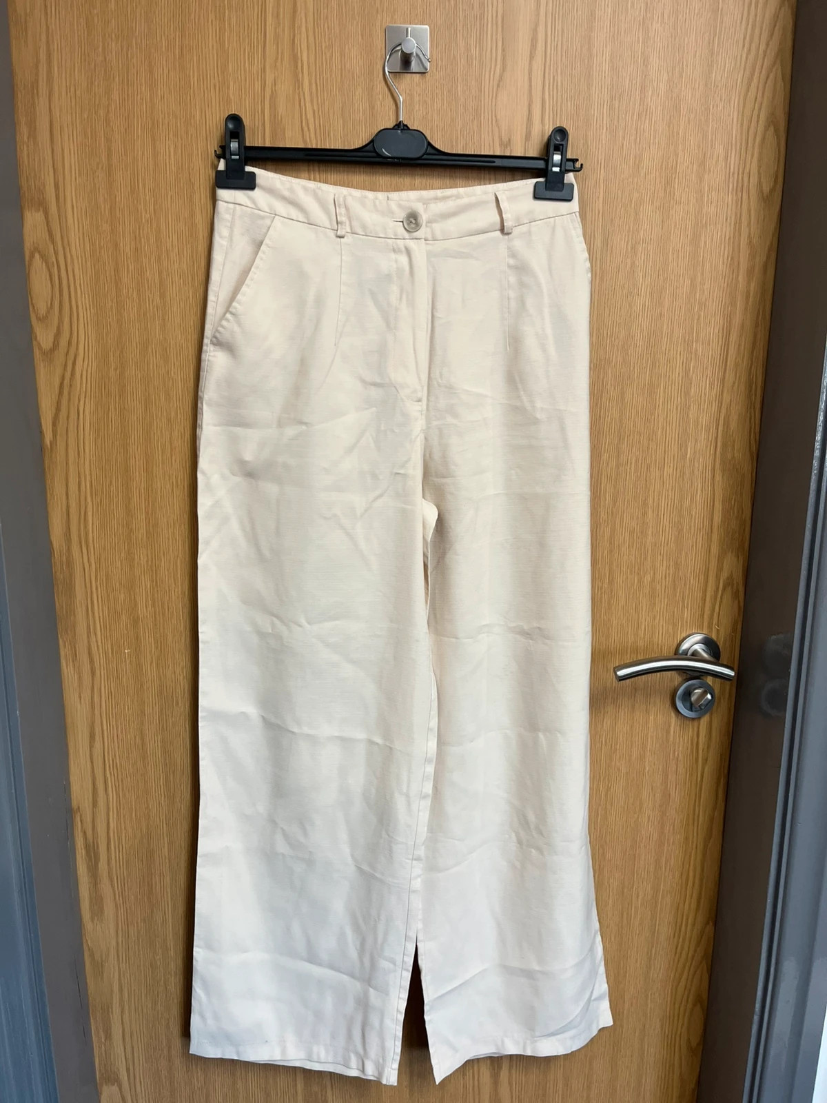 Primark Cream White Linen Blend Wide Leg Trousers High Waisted Tailored Palazzo Trousers Medium