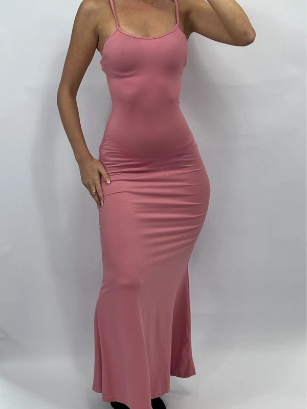 Y2K XS baby pink long fitted maxi dress
