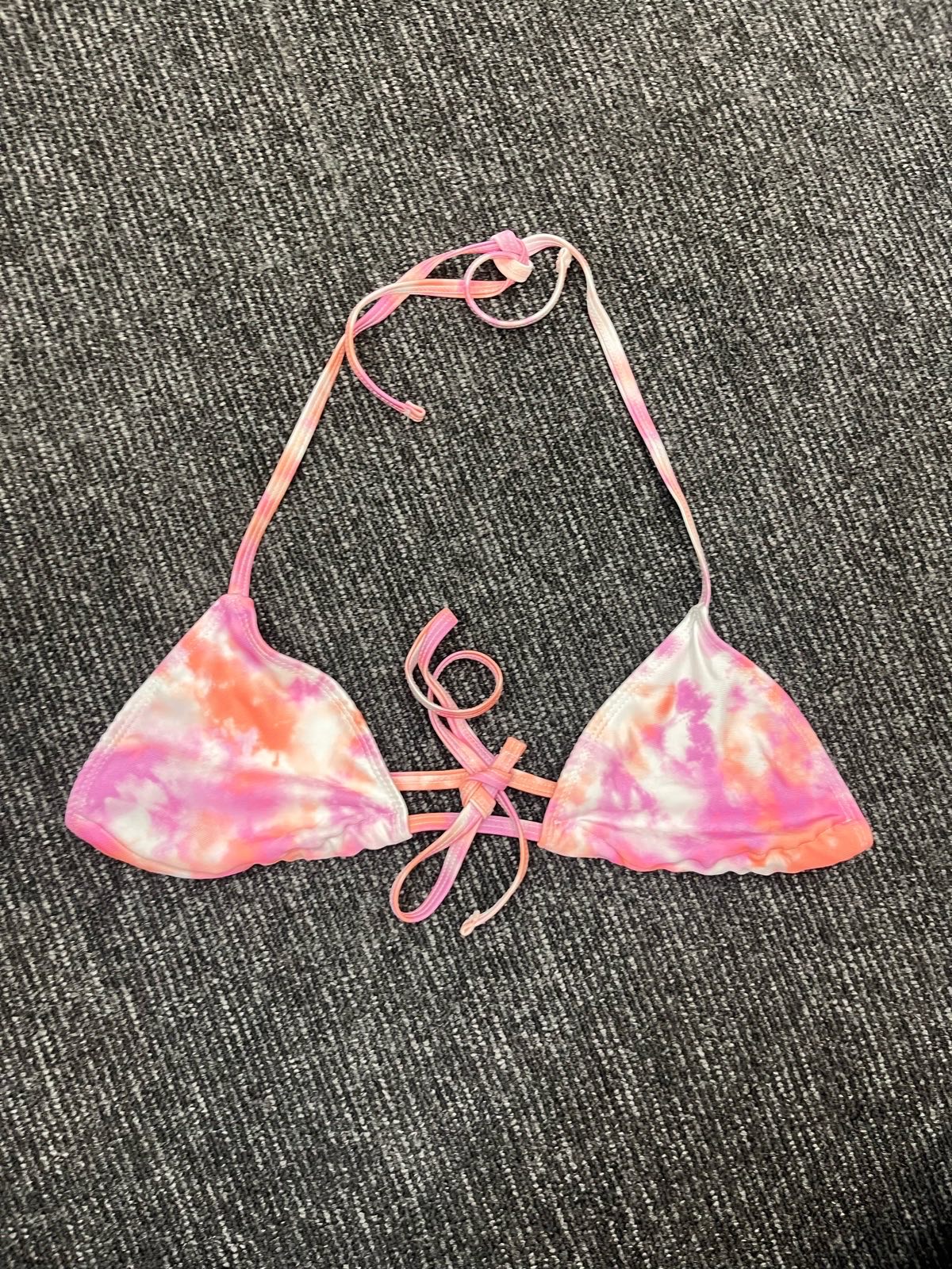 Unique 21 Pink & Orange Tie-Dye Triangle Bikini Set with Tie-Side Bottoms image 6