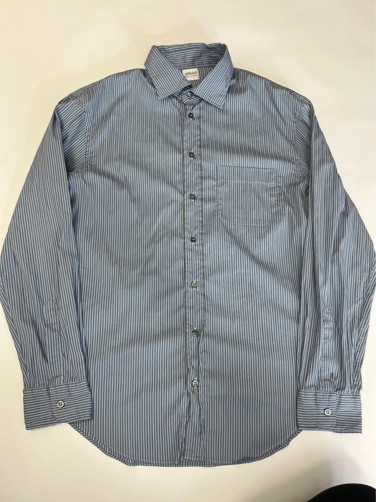 Armani Collezioni Blue Grey Striped Long Sleeve Button Up Formal Smart Shirt Large