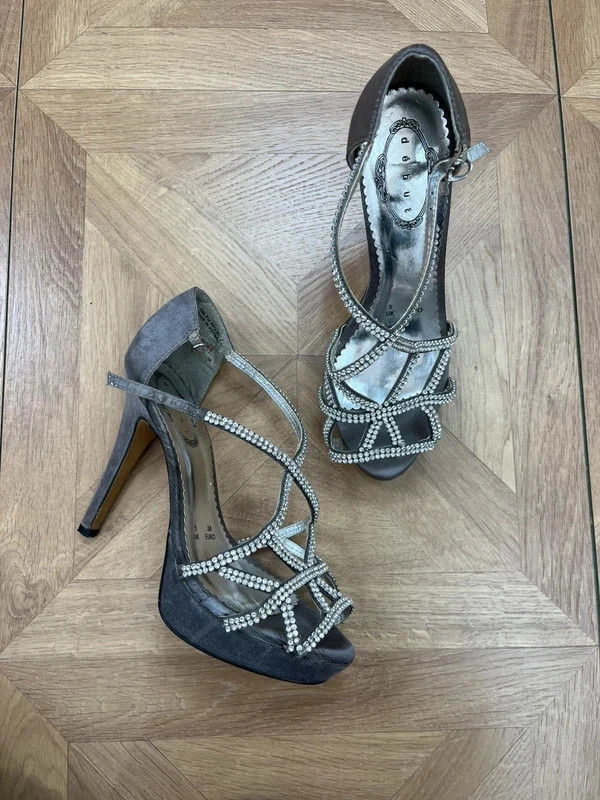 Women’s grey suede debut silver detail stilleto peep toe heels