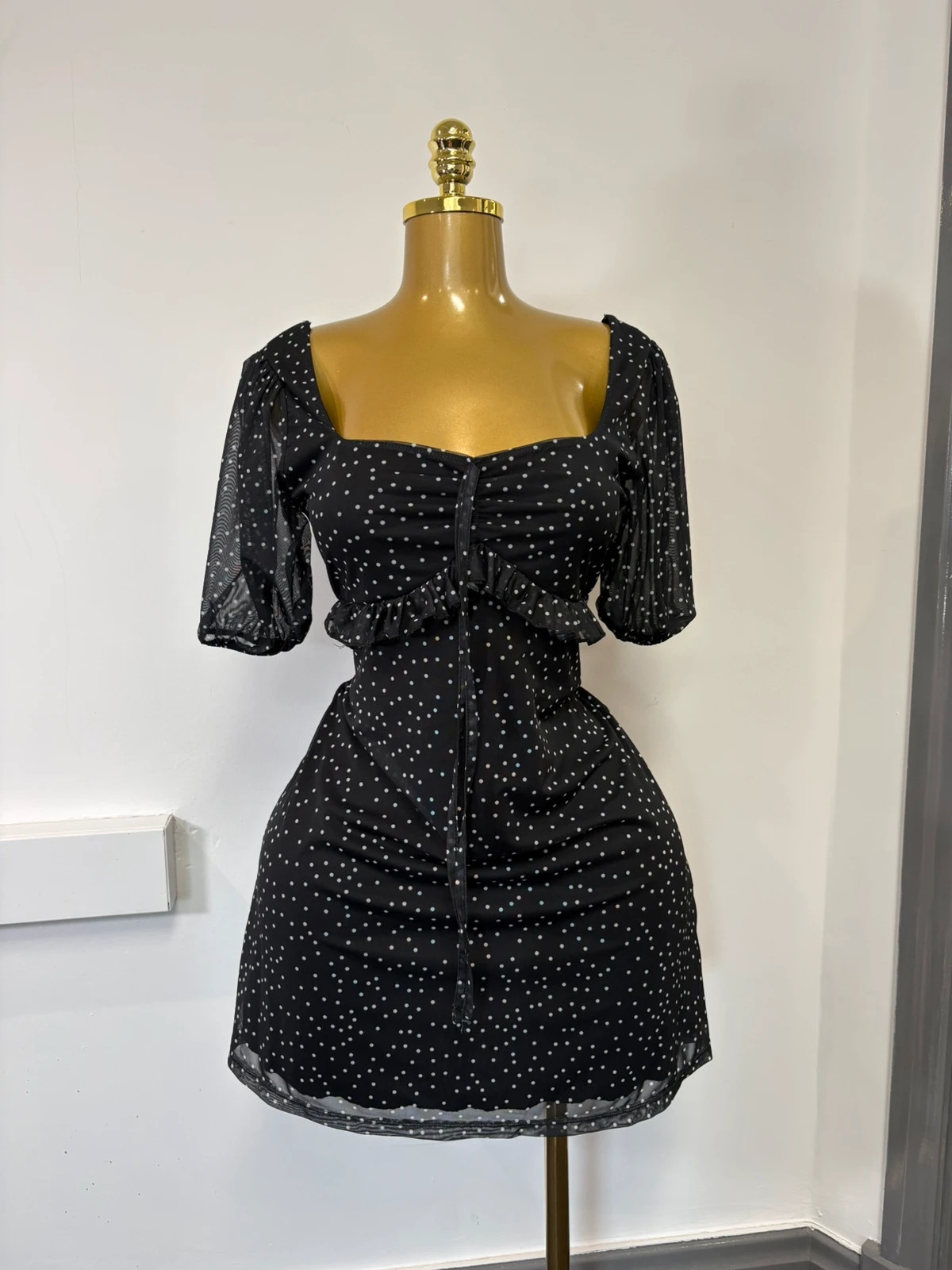 Women’s new look polka dot cottage core uk 12 double lined mini dress