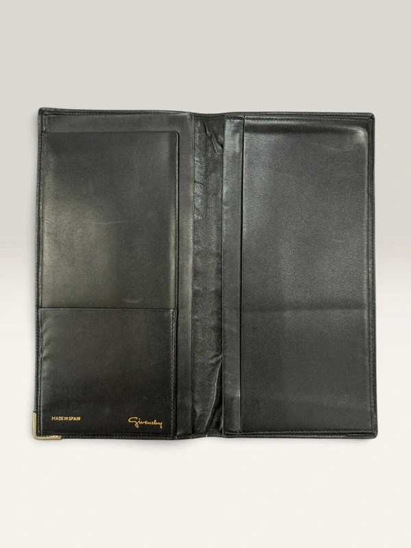 Givenchy Black Leather Long Wallet Vintage Bifold Continental Wallet