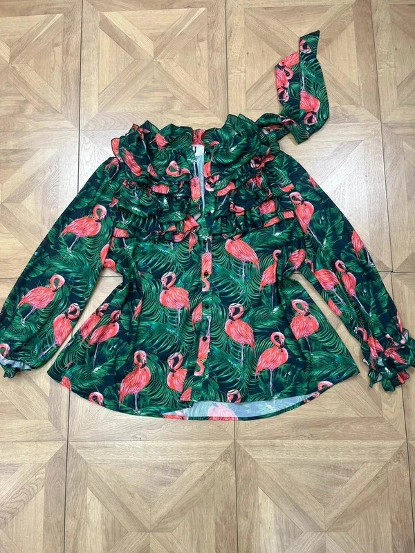 Forever unique flamingo ruffle detail uk 14 long sleeve blouse