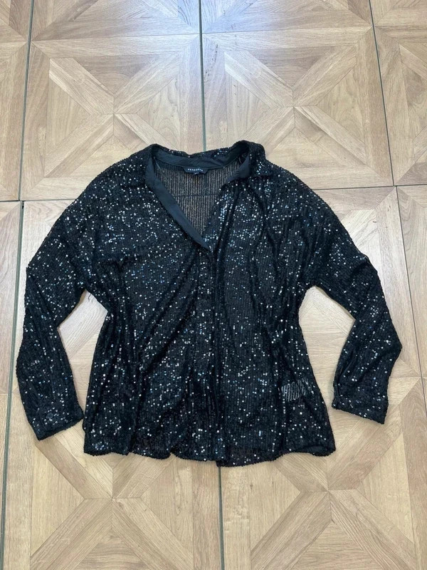 Women’s peacocks uk 14 long sleeve sequin black v neck top