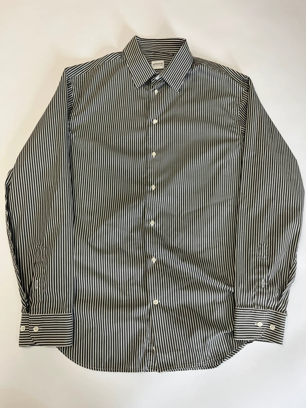 Armani Collezioni Black White Striped Long Sleeve Button Up Blouse Mens Extra Large