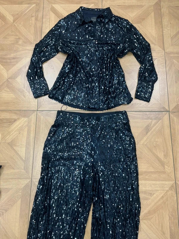 Next size 16 navy blue sequin two piece suit