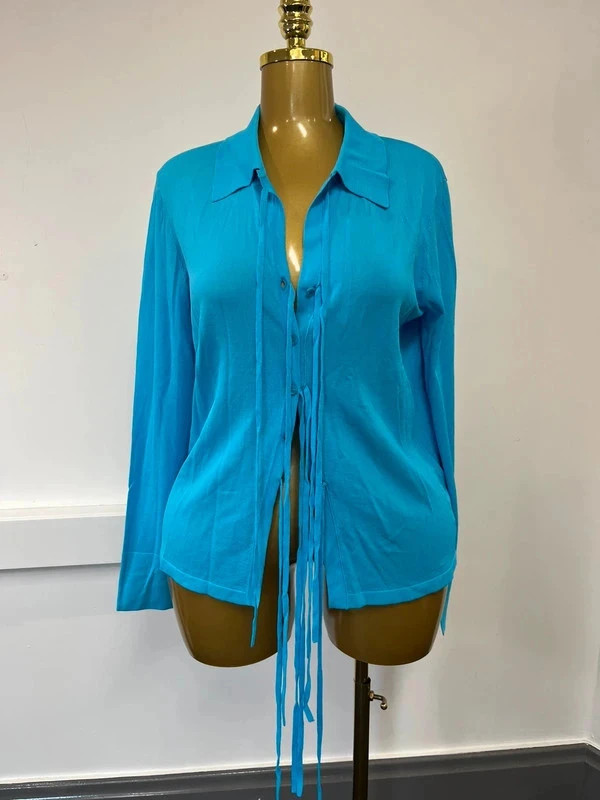Women’s blue brand new kitri tie up / button up long sleeve shirt