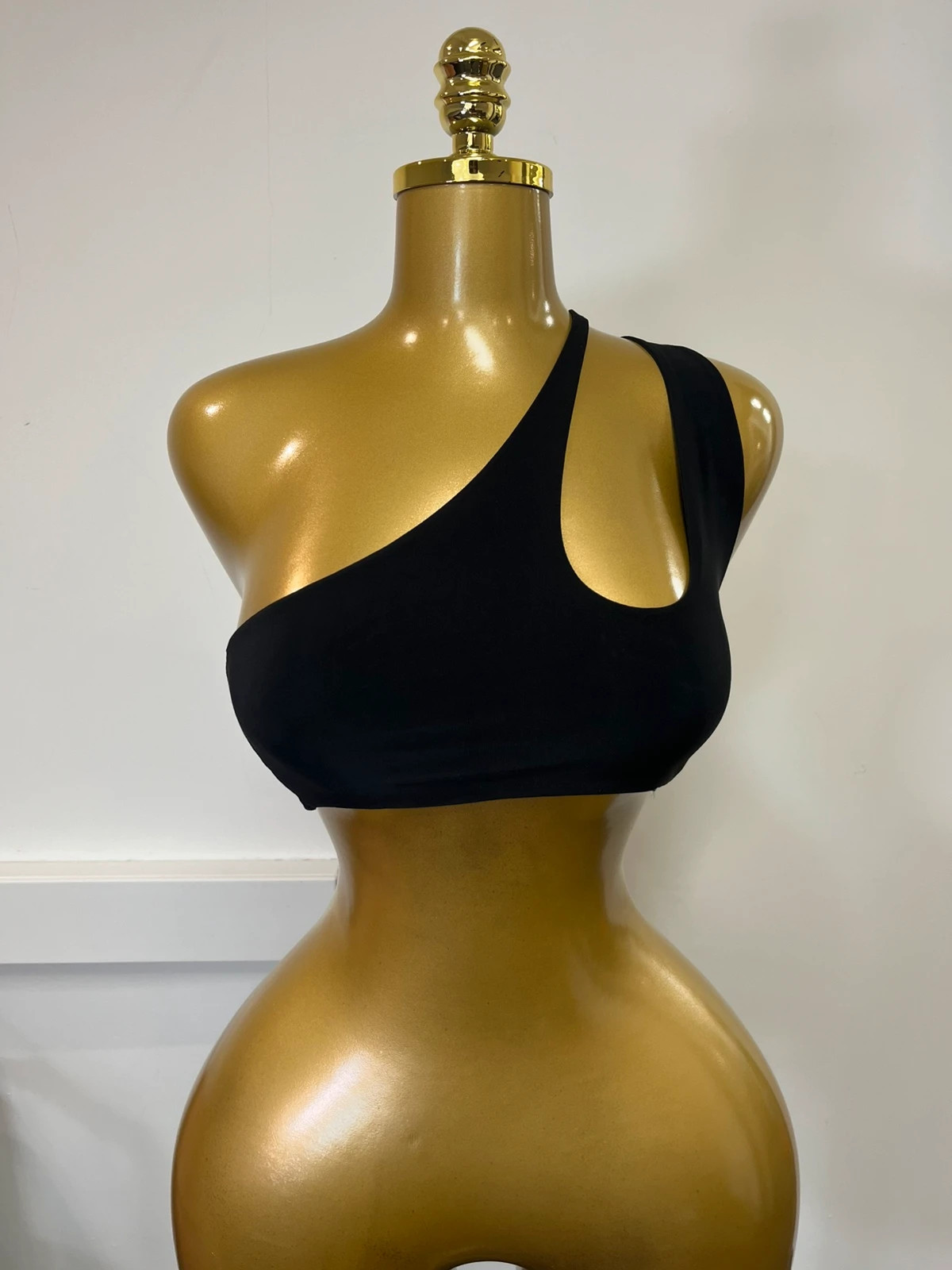 Black One Shoulder Cut Out Crop Top