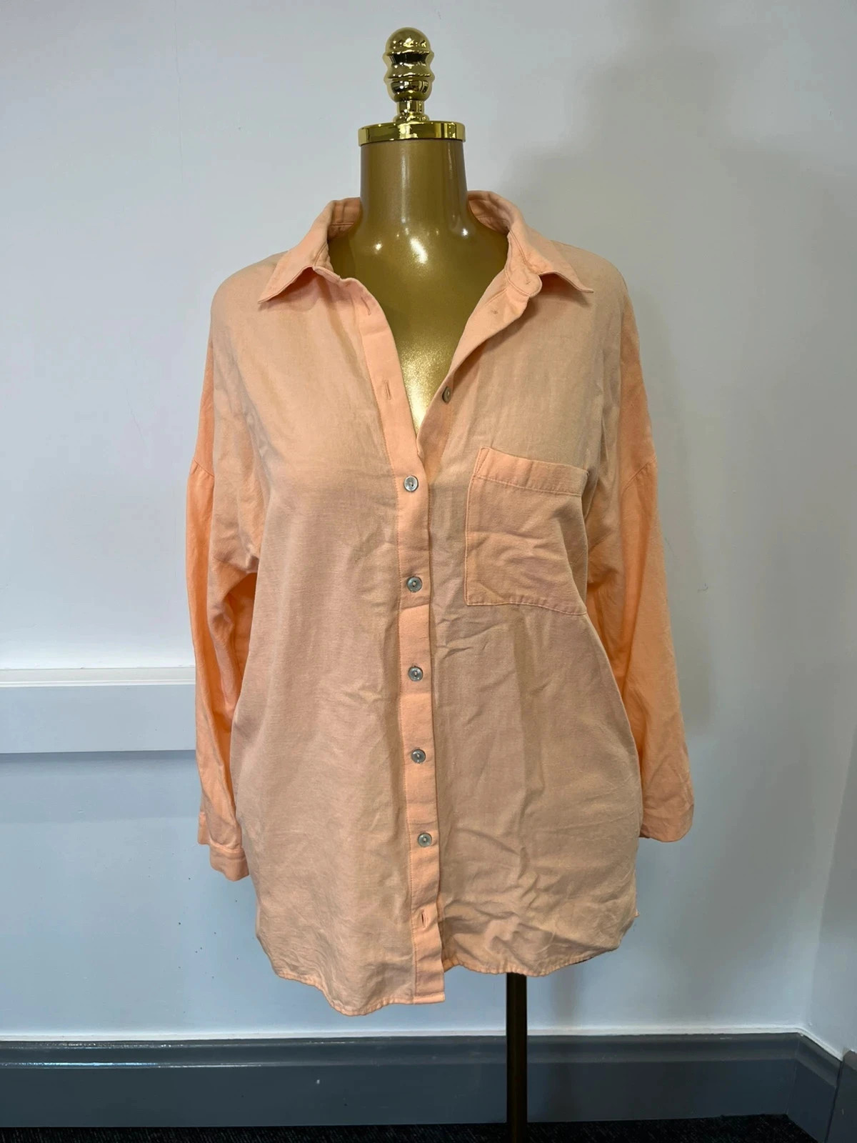 Nutmeg pastel orange long sleeve button up size 12 top shirt