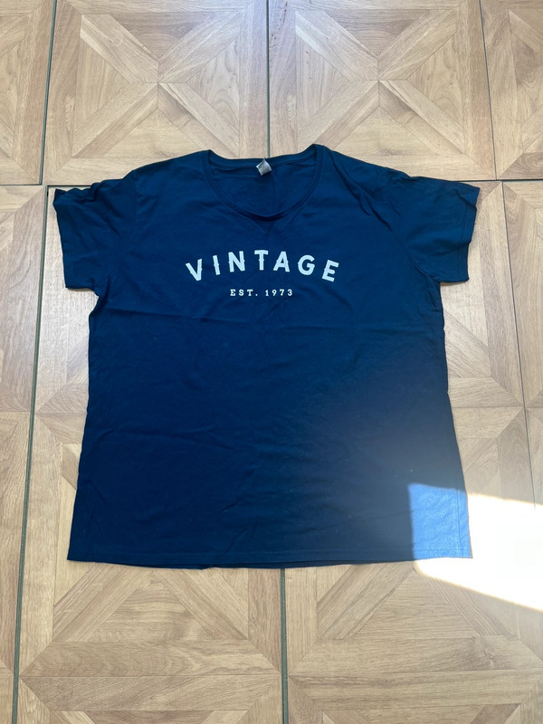 Women’s navy blue heavy cotton ‘vintage’ slogan 2XL t shirt